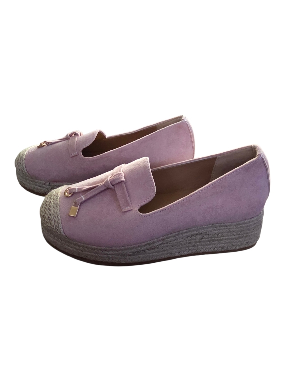 Pink Suede Espadrille Platform Loafers